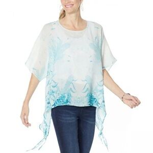 🐟🌊🐬 Colleen Lopez Women's Chiffon Poncho Top Blouse Under the Sea Aqua Blue M